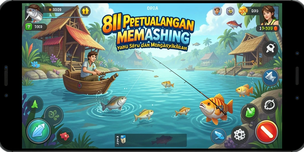Tampilan gameplay 8II yang menampilkan momen memancing yang seru.
