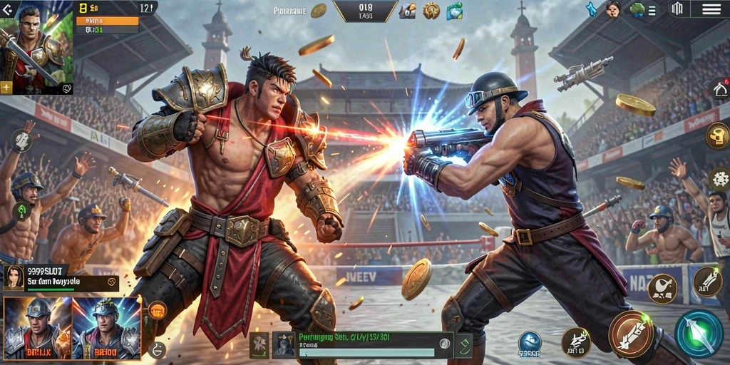 Screenshot gameplay 9399SLOT dengan aksi pertarungan intens.