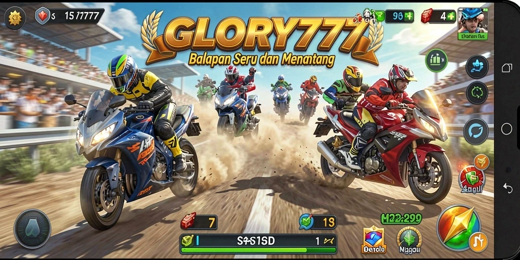 Gameplay balapan seru di GLORY777 yang penuh aksi.