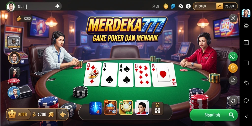 Screenshot gameplay <strong>MERDEKA777</strong> yang memperlihatkan suasana poker yang seru.